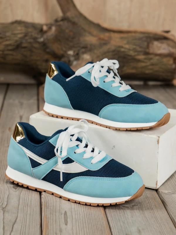Women's Fashion Colorblock Lace Up Low Top Sneakers, Running Shoes for Women, Casual Comfortable Sports Shoes for Daily Wear, Perfect for Students and Outdoor Sports