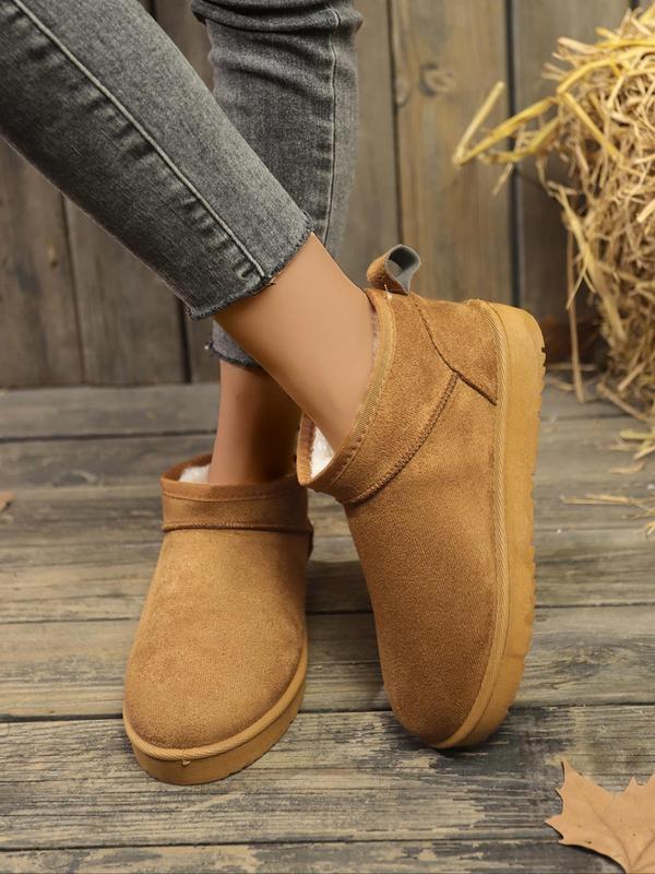 Women's Solid Color Slip on Snow Boots, Casual Comfortable Warm Ankle Snow Boots for Fall & Winter, Female All-match Round Toe Shoes for Daily Wear