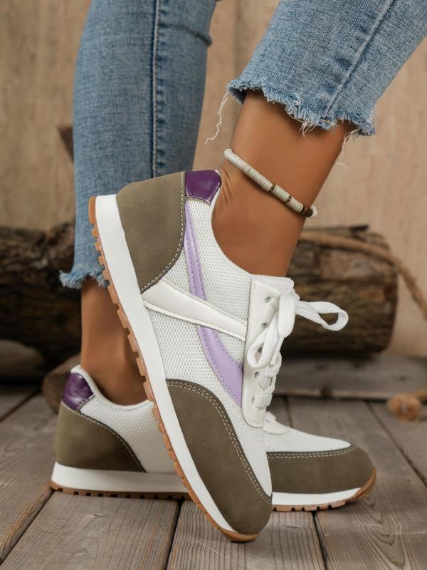 Women's Fashion Colorblock Lace Up Low Top Sneakers, Running Shoes for Women, Casual Comfortable Sports Shoes for Daily Wear, Perfect for Students and Outdoor Sports