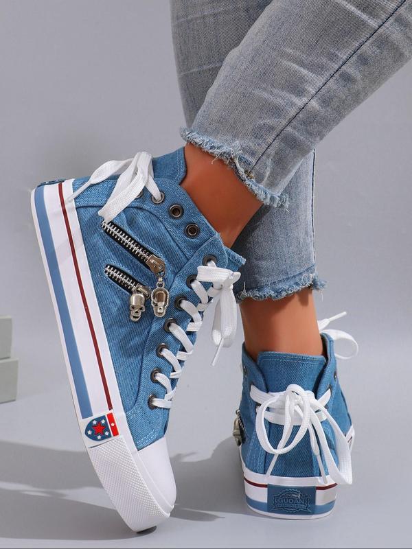 Women's Fashion Colorblock Lace Up Canvas Sneakers, Casual Comfortable Breathable High Top Shoes for Daily Wear, Female All-match Round Toe Shoes for Daily Wear