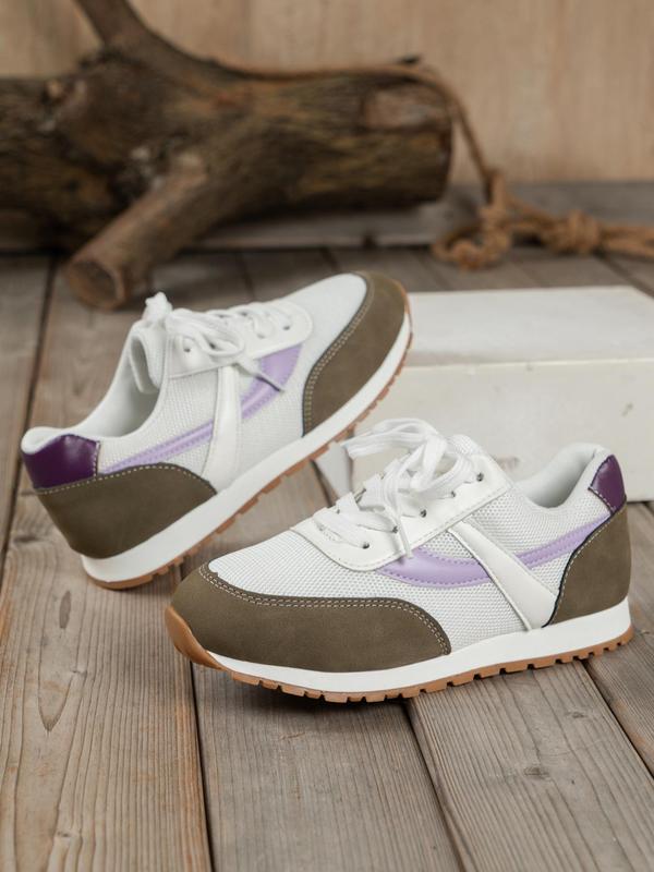 Women's Fashion Colorblock Lace Up Low Top Sneakers, Running Shoes for Women, Casual Comfortable Sports Shoes for Daily Wear, Perfect for Students and Outdoor Sports
