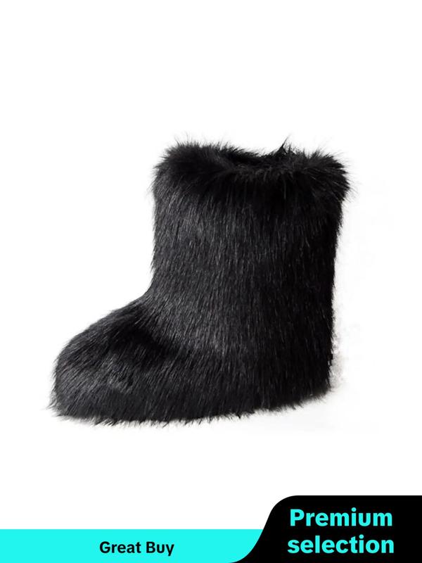 Women's 2024 Street Fluffy Fur Snow Boots, Soft Warm Mid-calf Boots for Autumn & Winter, Platform Slip-on Winter Shoes Back To School Gifts, Boots for Women, Fall Outfits, Fall Freshness, Fall Outfits Black Girl, Stockholm Style Black Girl fur boots