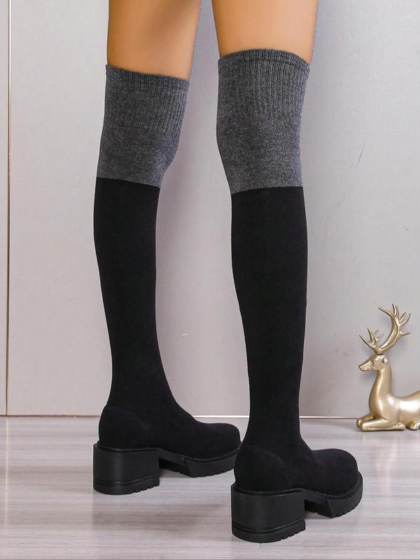 Women's Solid Color Thigh High Boots, Fashionable Comfortable Over-the-Knee Boots for Daily Wear, Female All-match Trendy Boots for Daily Wear