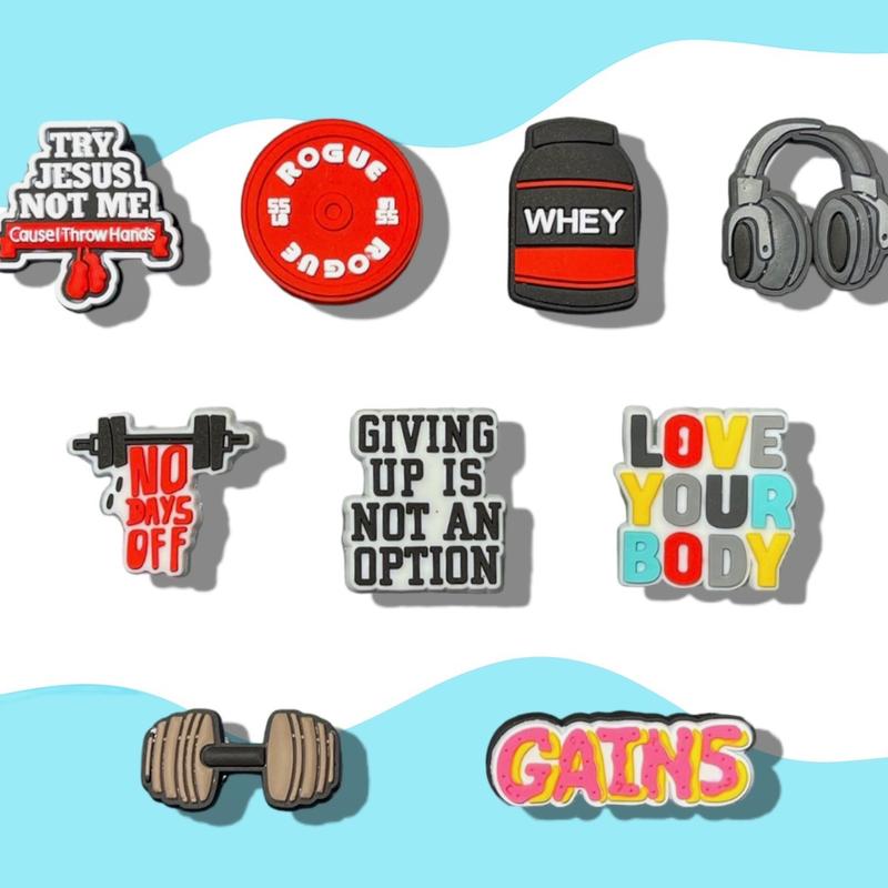 New 9pc Gym Croc Charm Set - Gym Charms - Gym Rat - Weightlifting Charms - Charms for Crocs - Jibbitz