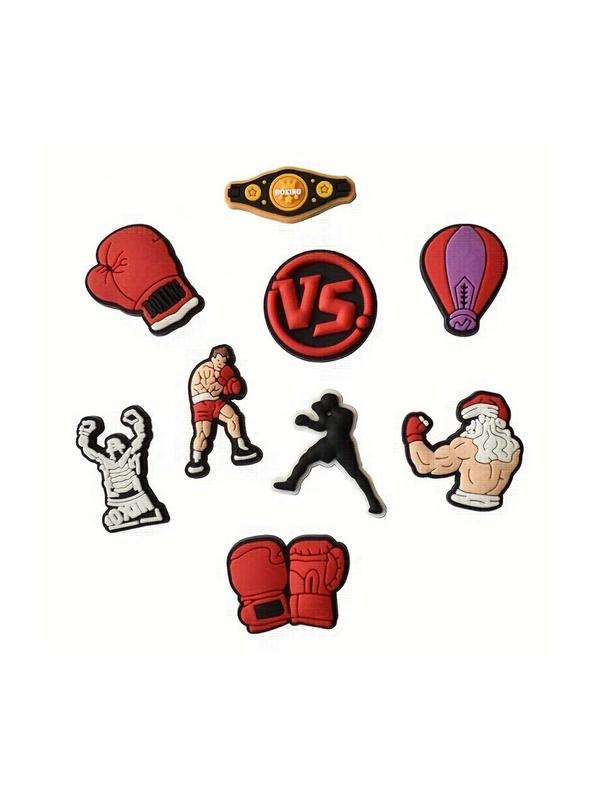 Creative Boxing Theme Design Shoes Decorations, 9pcs Boxing Theme Shoe Charm Set, Fashionable Shoes Decorations for Clogs, Bogg Bag, Sandals and Slippers