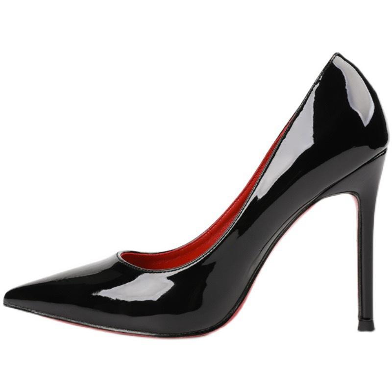 High Heels Bed Cannon Shoes Women's Stiletto Heel New Black and Red Background plus Size Pointed Toe Pumps