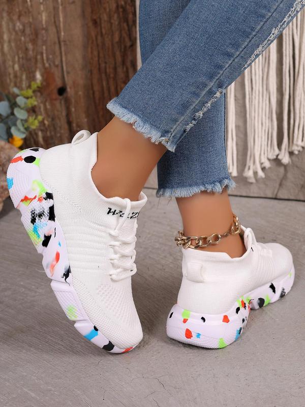 Women's Fashionable Colorblock Letter Pattern Lace Up Front Low Top Sneakers, Casual Comfortable Breathable Sports Running Shoes, All-match Round Toe Chunky Sneakers for Daily Wear