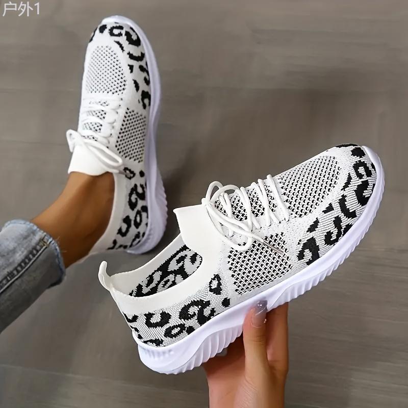 Women's Breathable & Lightweight Sneakers, Leopard Pattern Lace-up Running Shoes, Women's Footwear Casual Runner