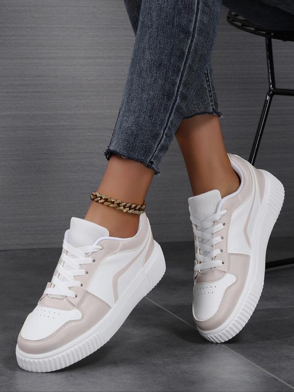 Women's Fashionable Lace Up Platform Sneakers, Casual Comfortable Breathable Sports Shoes, Female All-match Round Toe Shoes for Daily Wear