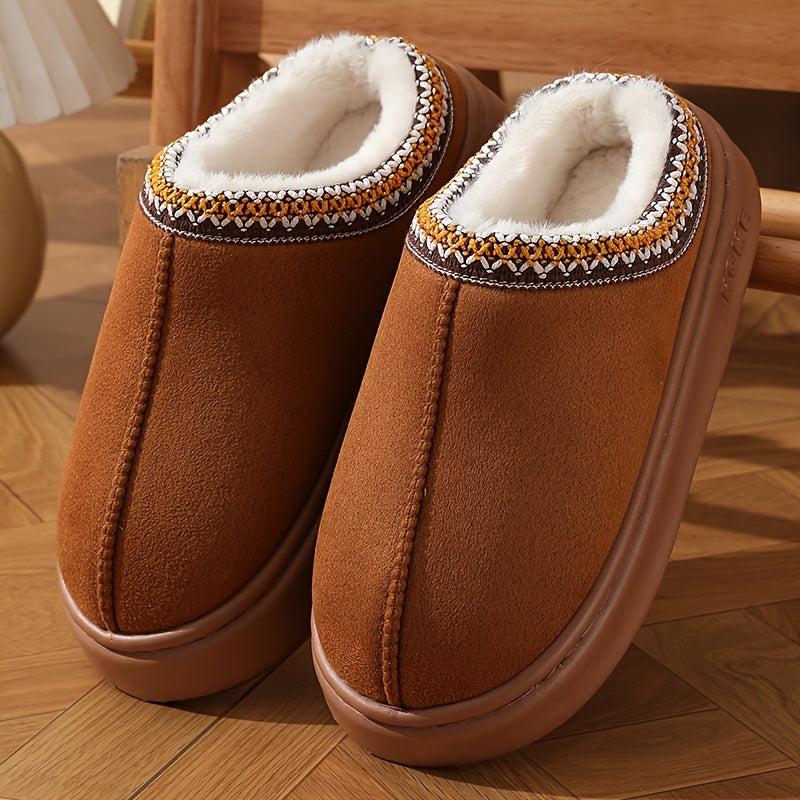 Casual Flannel Slippers for Women and Men - Solid Color Cotton Fabric Lined - Warm, Lightweight EVA Sole Indoor House Shoes - All-Season Comfort with Anti-Slip Thick Bottom - Easy Hand Wash