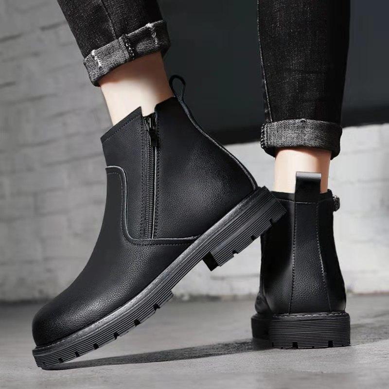 Men's High-Top Leather Shoes Real Soft Leather Martin Boots Men's Shoes New Fleece-lined Thick Cotton-Padded Shoes Height Increasing Boots Tide