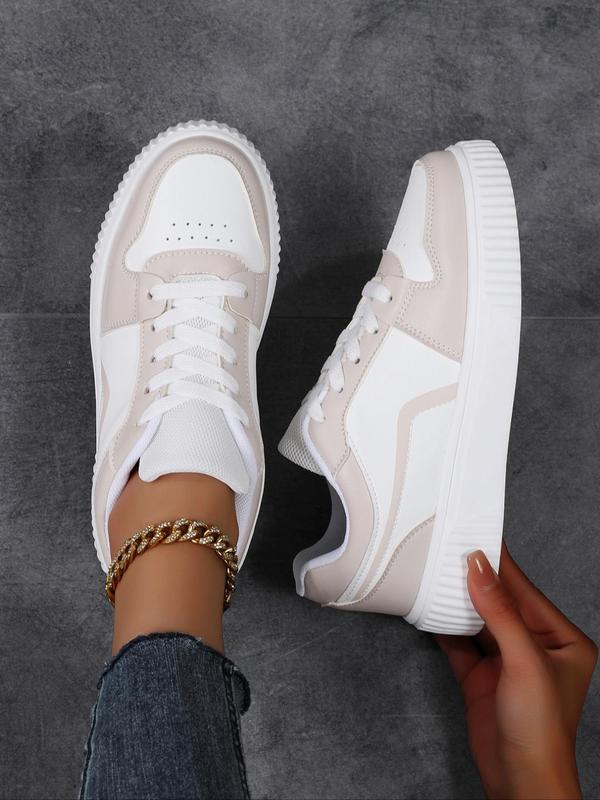 Women's Fashionable Lace Up Platform Sneakers, Casual Comfortable Breathable Sports Shoes, Female All-match Round Toe Shoes for Daily Wear