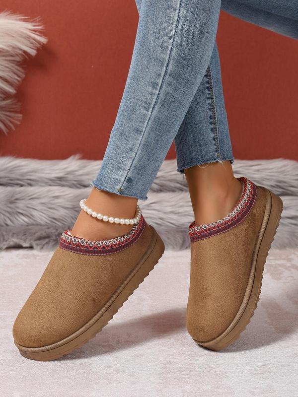 Women's Fashionable Solid Color Slip on Snow Boots, Casual Comfortable Thick Sole Boots for Fall & Winter, Fluffy Lined Boots for Indoor & Outdoor Wear