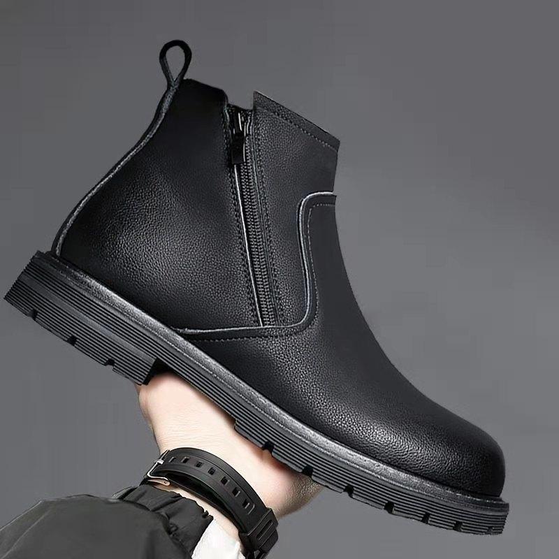 Men's High-Top Leather Shoes Real Soft Leather Martin Boots Men's Shoes New Fleece-lined Thick Cotton-Padded Shoes Height Increasing Boots Tide