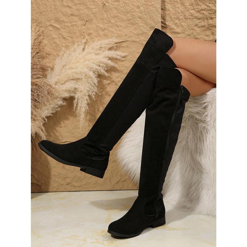 2024 Autumn Winter New Arrival Side Zipper Women Flat Boots, Tall Shaft Elastic Lycra Stretch Expandable Shaft Over-The-Knee Boots