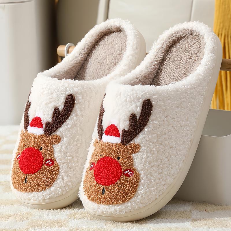 Cartoon Santa Face House Slippers Cute Plush Fuzzy Cushioned Slippers for IndoorOutdoor, New Trendy Cozy Fall BedroomMatching Slippers for Women Girl Footwear Shoe Walking Shoes