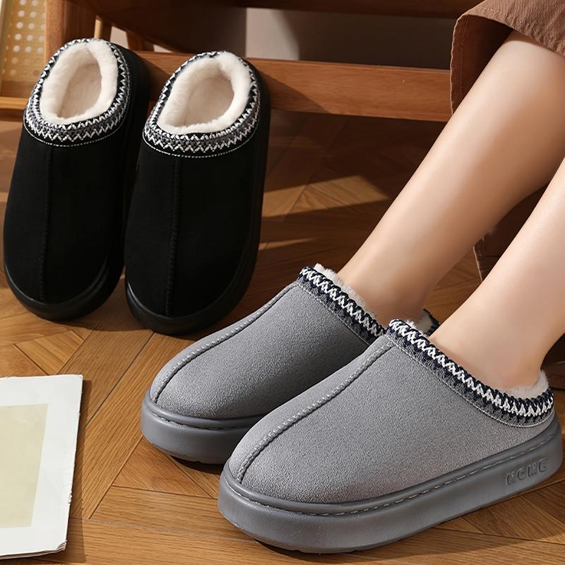 Casual Flannel Slippers for Women and Men - Solid Color Cotton Fabric Lined - Warm, Lightweight EVA Sole Indoor House Shoes - All-Season Comfort with Anti-Slip Thick Bottom - Easy Hand Wash