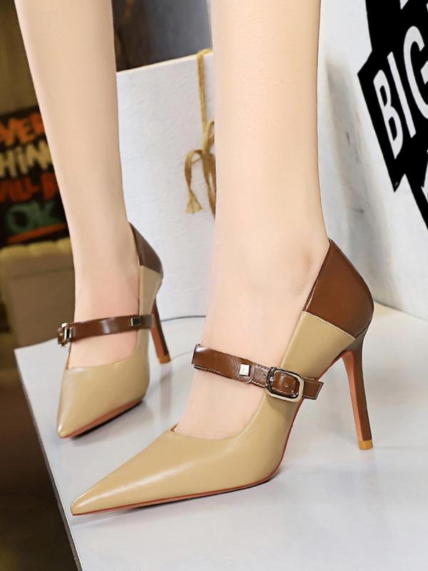 Women's Fashionable Solid Color Stiletto Heels, Buckle Patched Design Pointed Toe High Heels for Party, Daily Wear