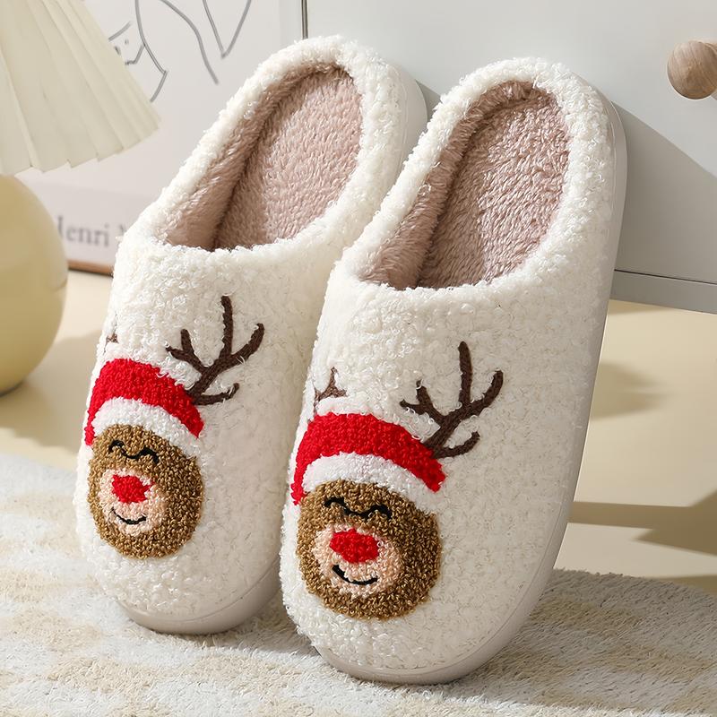 Cartoon Santa Face House Slippers Cute Plush Fuzzy Cushioned Slippers for IndoorOutdoor, New Trendy Cozy Fall BedroomMatching Slippers for Women Girl Footwear Shoe Walking Shoes