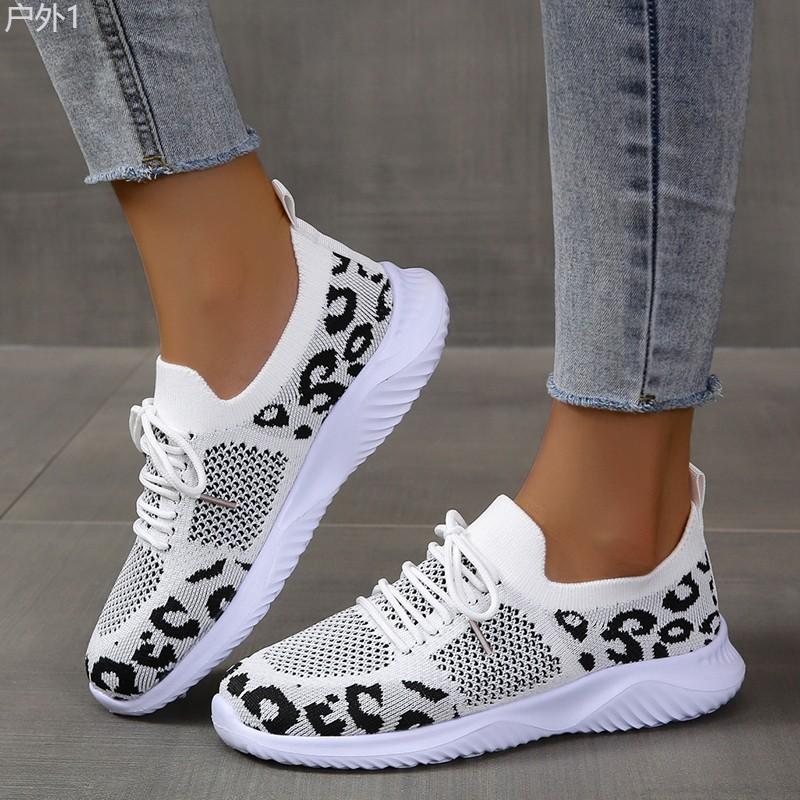 Women's Breathable & Lightweight Sneakers, Leopard Pattern Lace-up Running Shoes, Women's Footwear Casual Runner