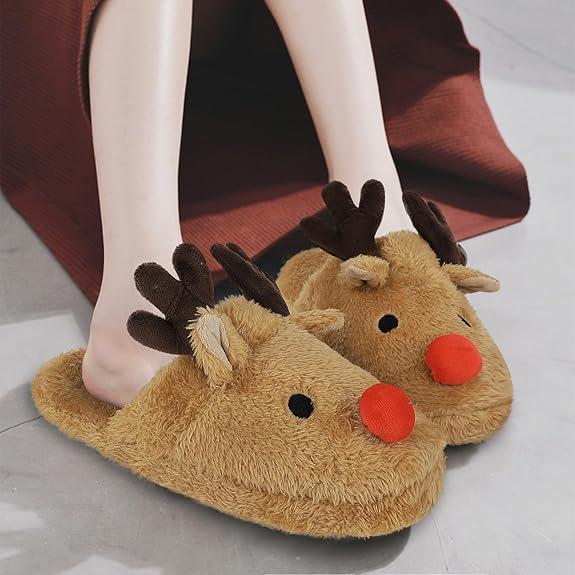 Cartoon Santa Face House Slippers Cute Plush Fuzzy Cushioned Slippers for IndoorOutdoor, New Trendy Cozy Fall BedroomMatching Slippers for Women Girl Footwear Shoe Walking Shoes