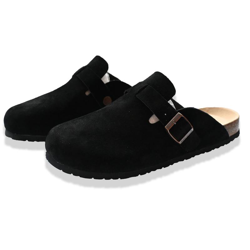 Women Men Round Toe Cork Footbed Clogs Fashion Suede Shoes Slide Outdoor Slippers with Strap Adjustable Flat Buckle Clogs Retro Fashion Walking Shoes Slippers