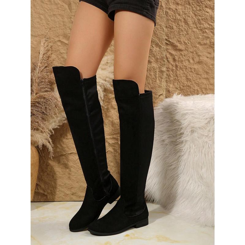 2024 Autumn Winter New Arrival Side Zipper Women Flat Boots, Tall Shaft Elastic Lycra Stretch Expandable Shaft Over-The-Knee Boots