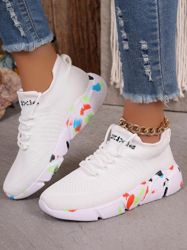 Women's Fashionable Colorblock Letter Pattern Lace Up Front Low Top Sneakers, Casual Comfortable Breathable Sports Running Shoes, All-match Round Toe Chunky Sneakers for Daily Wear