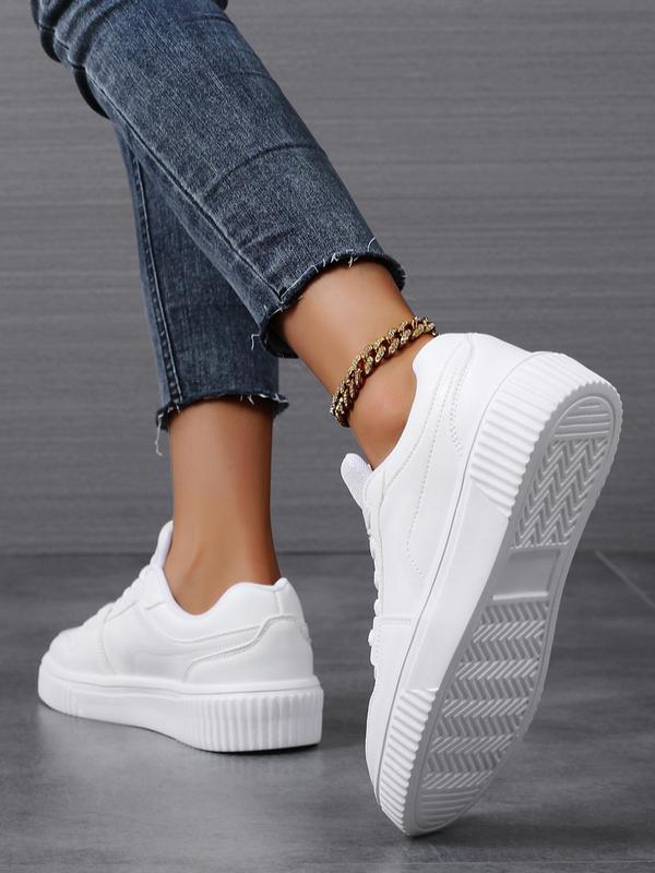 Women's Fashionable Lace Up Platform Sneakers, Casual Comfortable Breathable Sports Shoes, Female All-match Round Toe Shoes for Daily Wear