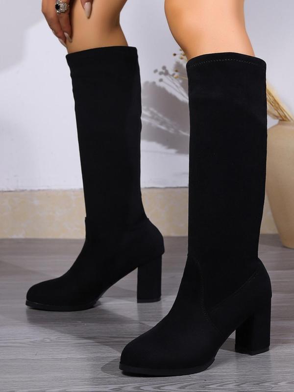 Women's Elegant Minimalist Solid Color Heeled Boots, Fashionable Knee High Boots for Daily Wear, Female All-match Trendy Shoes for Fall & Winter