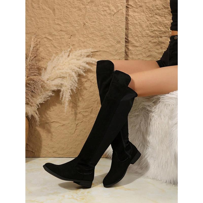 2024 Autumn Winter New Arrival Side Zipper Women Flat Boots, Tall Shaft Elastic Lycra Stretch Expandable Shaft Over-The-Knee Boots