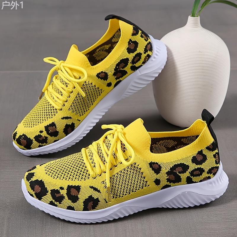 Women's Breathable & Lightweight Sneakers, Leopard Pattern Lace-up Running Shoes, Women's Footwear Casual Runner