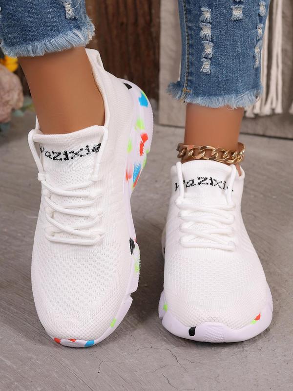 Women's Fashionable Colorblock Letter Pattern Lace Up Front Low Top Sneakers, Casual Comfortable Breathable Sports Running Shoes, All-match Round Toe Chunky Sneakers for Daily Wear