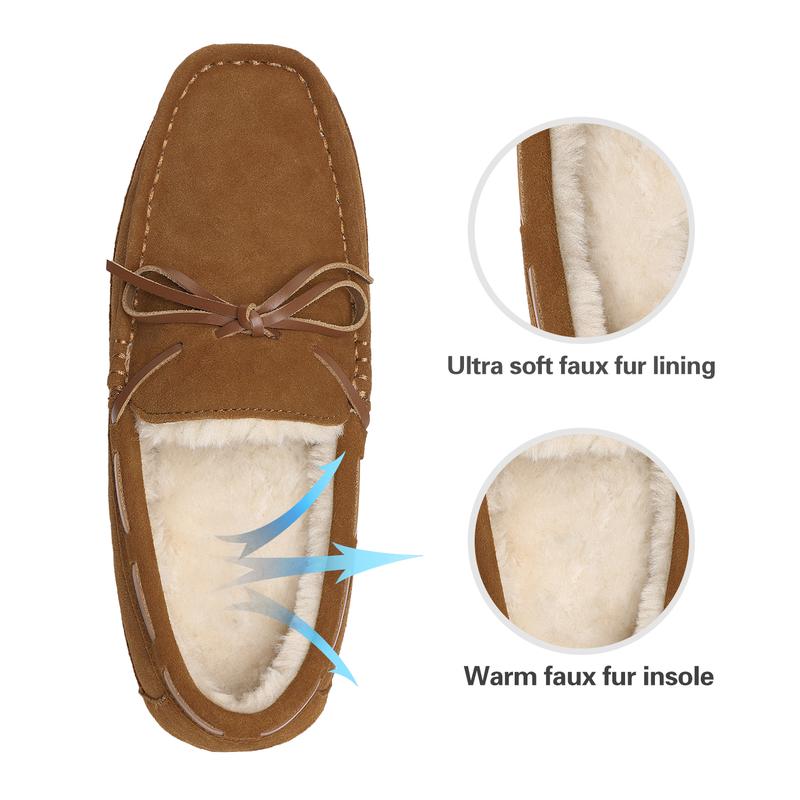 DREAM PAIRS Men's House Slippers Moccasin Indoor Outdoor Fuzzy Furry Loafers Suede Leather Warm Comfortable Shoes