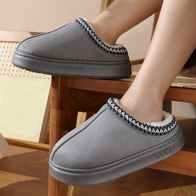 Casual Flannel Slippers for Women and Men - Solid Color Cotton Fabric Lined - Warm, Lightweight EVA Sole Indoor House Shoes - All-Season Comfort with Anti-Slip Thick Bottom - Easy Hand Wash