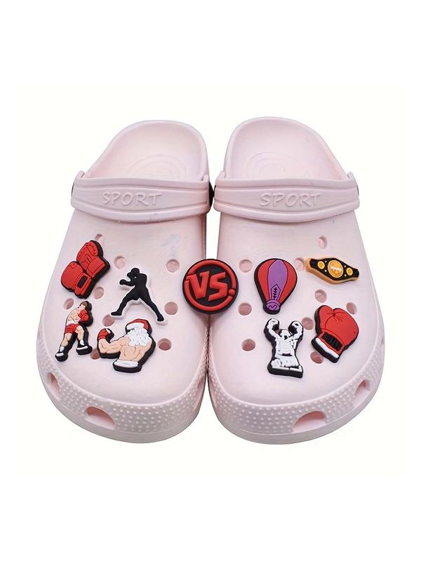 Creative Boxing Theme Design Shoes Decorations, 9pcs Boxing Theme Shoe Charm Set, Fashionable Shoes Decorations for Clogs, Bogg Bag, Sandals and Slippers