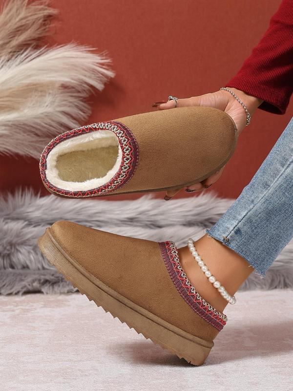 Women's Fashionable Solid Color Slip on Snow Boots, Casual Comfortable Thick Sole Boots for Fall & Winter, Fluffy Lined Boots for Indoor & Outdoor Wear