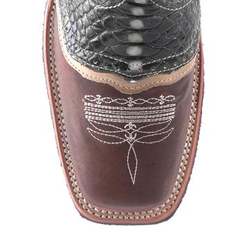 Men's Dark Brown Python Boots Rodeo Toe E420 Piton Rustico Choco