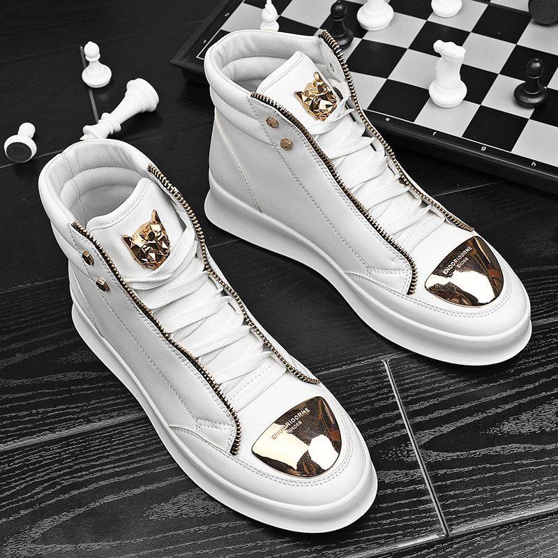 European Station Men's Shoes Spring High-Top Shoes Men's Korean-Style Trendy All-Match Trendy Men's Inner Height Increasing Board Shoes Men's White Shoes Runner Sports Shoes