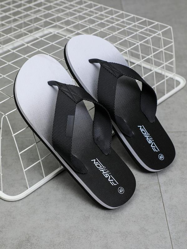 Men's Letters Print Flip Flops, 1 Pair Casual Soft Non-slip EVA Bath Slippers, Fashionable Slippers for Indoor & Outdoor Wear, Suitable for Beach Vacation & Bathroom Daily Use