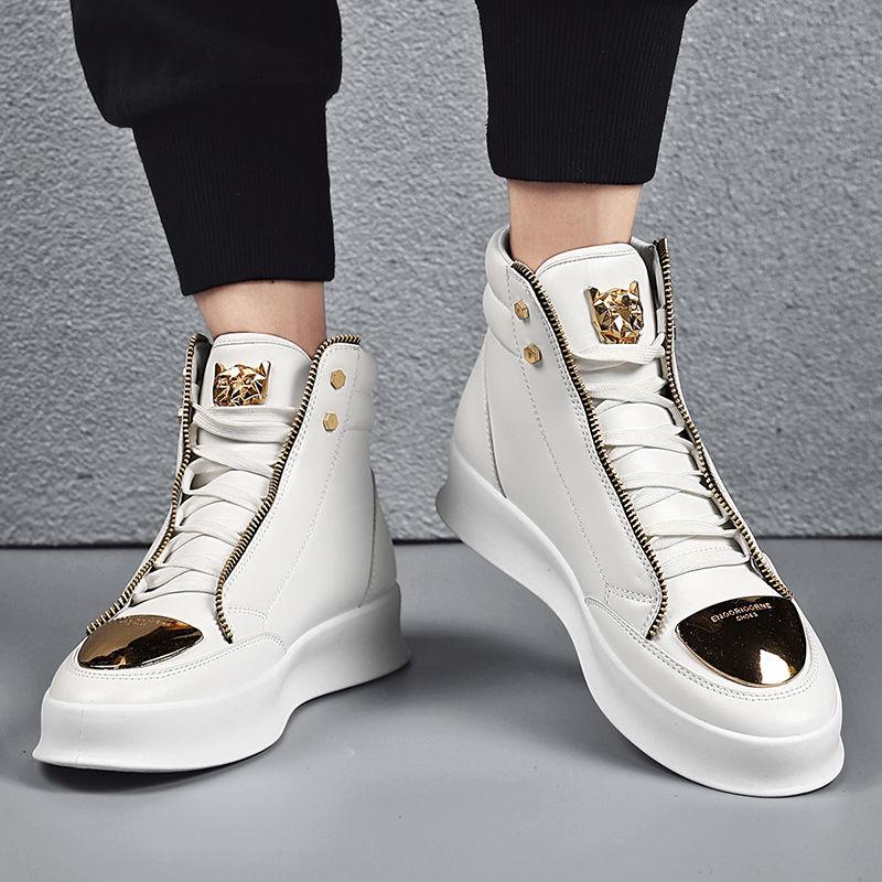 European Station Men's Shoes Spring High-Top Shoes Men's Korean-Style Trendy All-Match Trendy Men's Inner Height Increasing Board Shoes Men's White Shoes Runner Sports Shoes