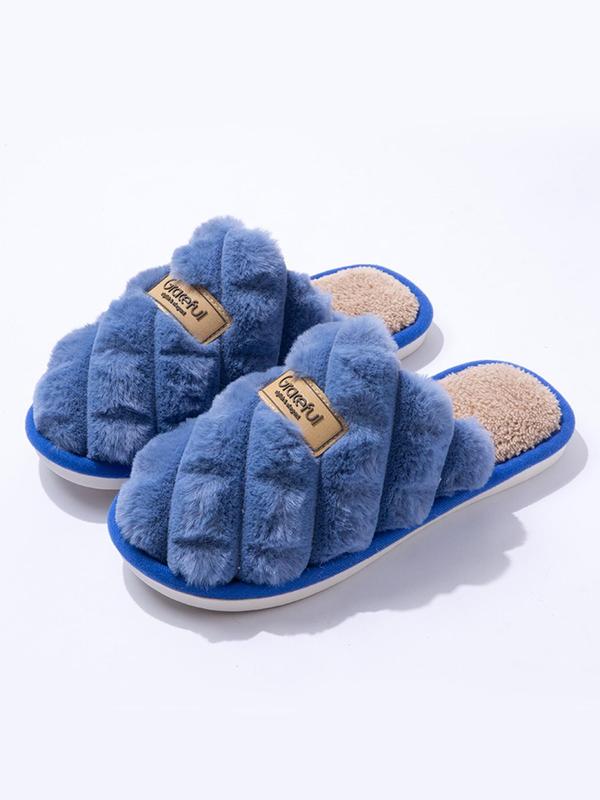 Men's Casual Letter Label Design Plush Slippers, Soft Comfortable Home Slippers, Warm Slippers for Indoor & Outdoor Use for Fall & Winter