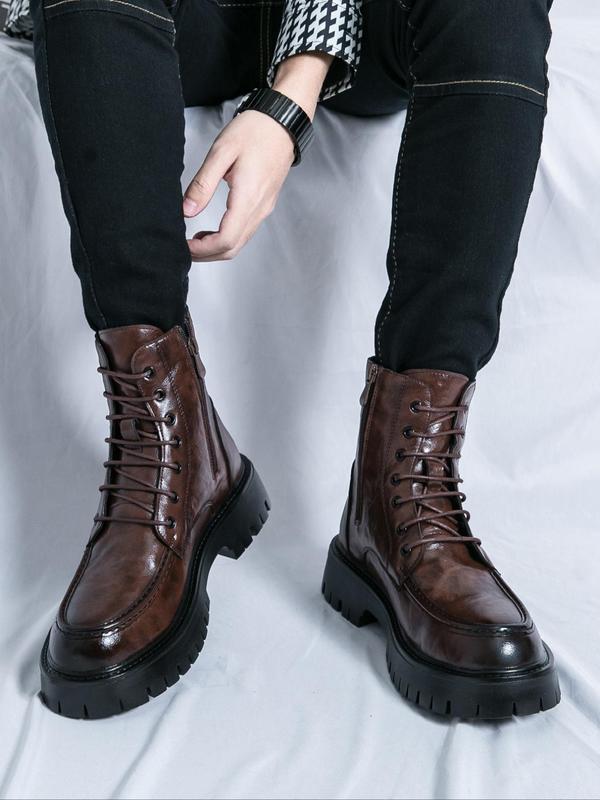 Men's Fashionable Solid Color Lace Up Front Ankle Boots, Casual Comfortable Boots for Daily Wear, Male All-match Trendy Shoes for Daily Wear