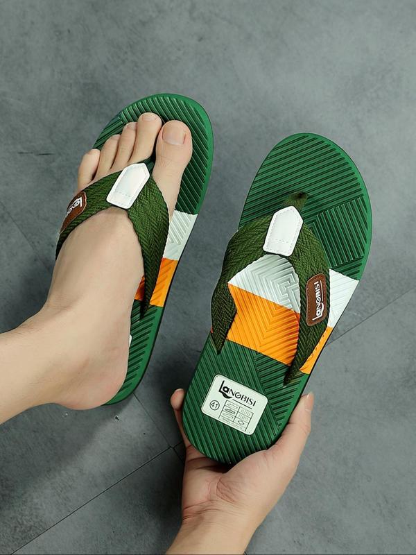 Men's Colorblock Slides Flip-flop, Casual Comfortable Flat Sandals for Beach, Lightweight Breathable Fashion Slippers for Indoor & Outdoor Wear, Fall Outfit、Fall Freshness