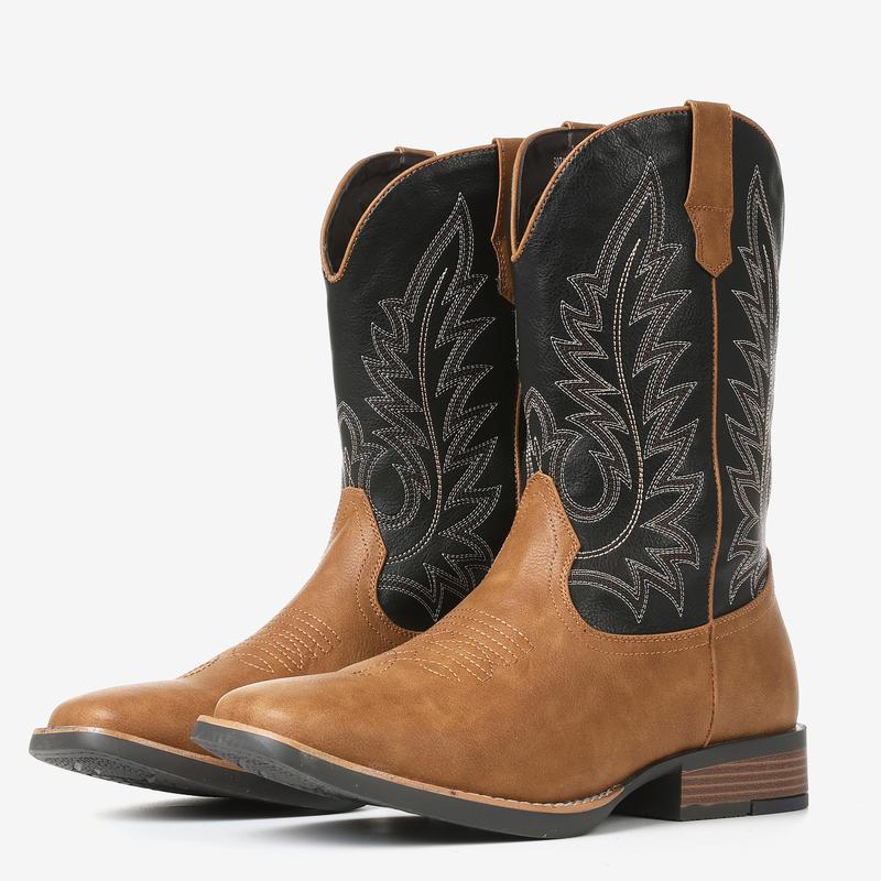 Cowboy Boots For Men Western Mens Cowboy Boots Mid Calf Square Toe Pull on Old West Style Shoes Western Style