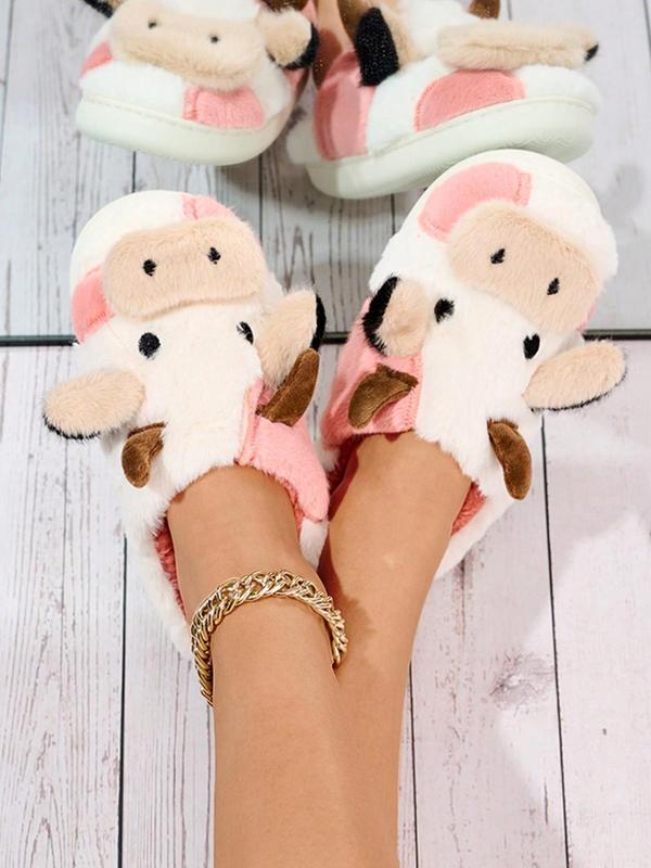 Cute Cow Plush Slippers for Women, Personalized Cartoon Animal Design Soft and Comfortable Slippers, Fall & Winter Fashion Warm Household Slippers, House Shoes, Fall Outfits, Fall Freshness Fluffy Slippers