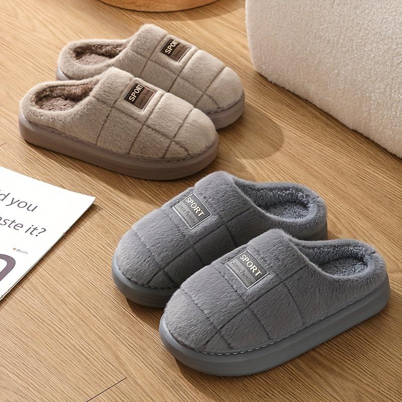 Plus Size Men's Classic Fuzzy Slippers, Comfy Non Slip Casual Thermal EVA Sole Slides, Men's Indoor Footwear, Winter