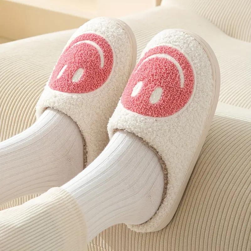 Women's Fashion Smiley Pattern Plain Soft Slippers for Valentine's Gift, Casual Home Slippers for Galentinesparty, Fluffy Chunky Bedroom Slippers for Fall & Winter, Platform Slippers, Girl's Walking Shoes, Footwear cute slippers