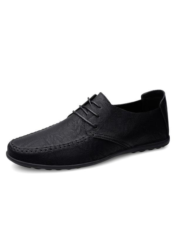 Men's Minimalist Casual Plain Round Toe Lace Up Soft Flat Shoes, Business Style Flat Shoes For Daily Wear