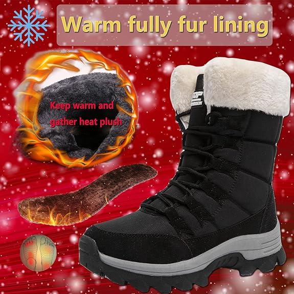 Womens Winter Fur Lined Waterproof Snow Boots Outdoor Ankle Boots Ladies Warm Shoes